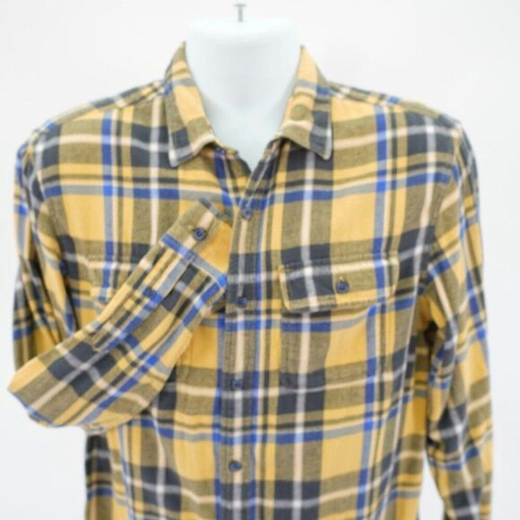 Old Navy Yellow Blue Plaid Flannel Button Front Shirt Medium Pocket Long‎ Sleeve - Picture 1 of 9